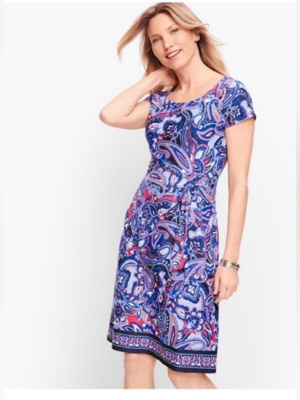 🩷💙 TALBOTS Pink and Blue Faux Wrap Jersey Shift Dress - Size Small